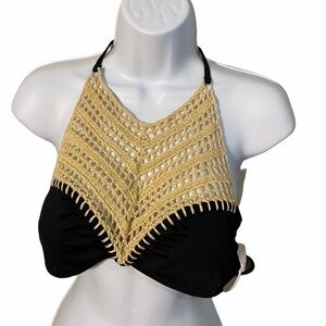 Bikini Lab Crochet Bikini top Black Sz Medium festival boho